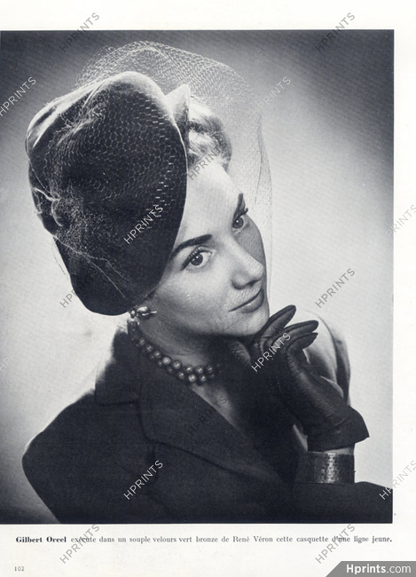 Gilbert Orcel (Millinery) 1947 Fashion Photography Cap Hat