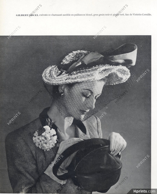 Gilbert Orcel (Millinery) 1947 Fashion Photography Hat, Violette Cornille