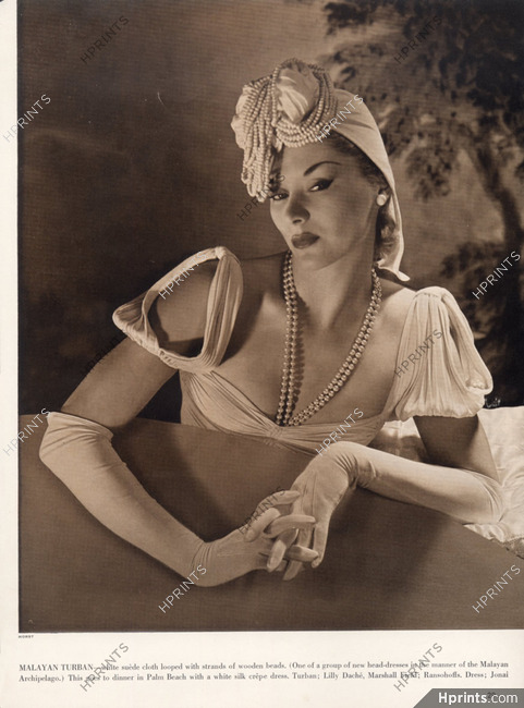 Lilly Daché (Millinery) 1940 Malayan Turban, Photography Horst, Jonai Dress