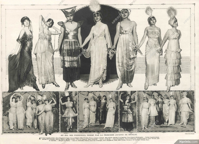 Les Grands Bals de la Saison 1914 Ball of Precious stones, Egptian Ballet, Ball of Crinolines, Costumes Balls, René Lelong, 4 pages