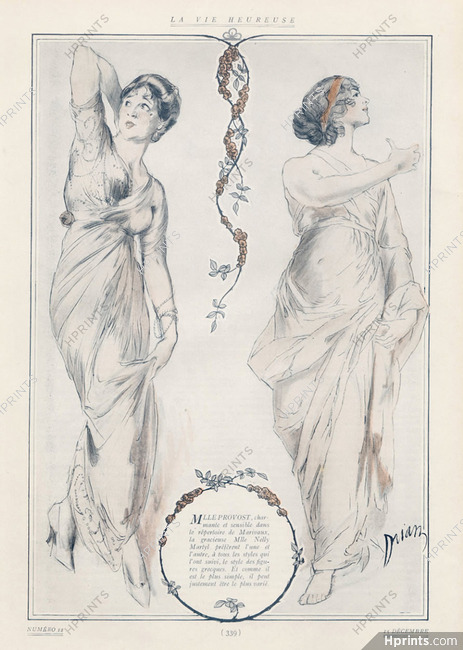 Etienne Drian 1912 Jeanne Provost & Nelly Martyl, Style Greek Fashion