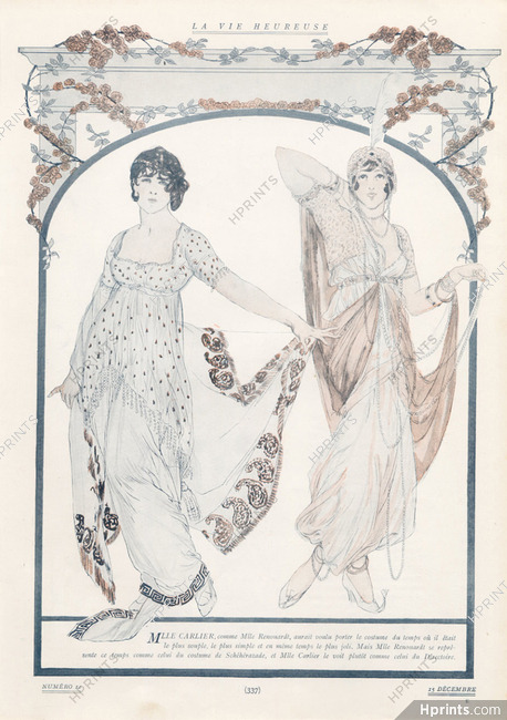 Etienne Drian 1912 Miss Carlier & Jane Renouardt, Directoire & Oriental Style Fashion