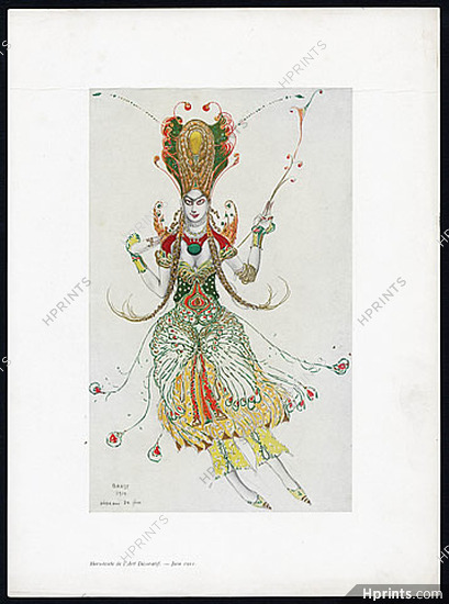 Léon Bakst 1910 "L'Oiseau de Feu" Costume Design, Hors-texte de l'Art Décoratif, Russian Ballet