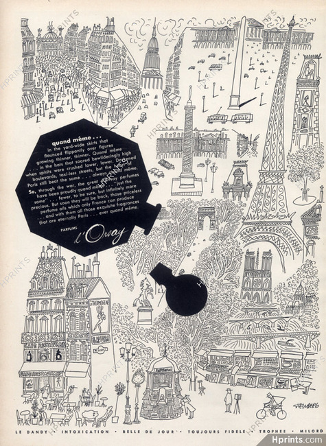 D'Orsay (Perfumes) 1945 Saul Steinberg, Eiffel Tower, Place Vendôme, Notre-Dame De Paris, Opéra Garnier...