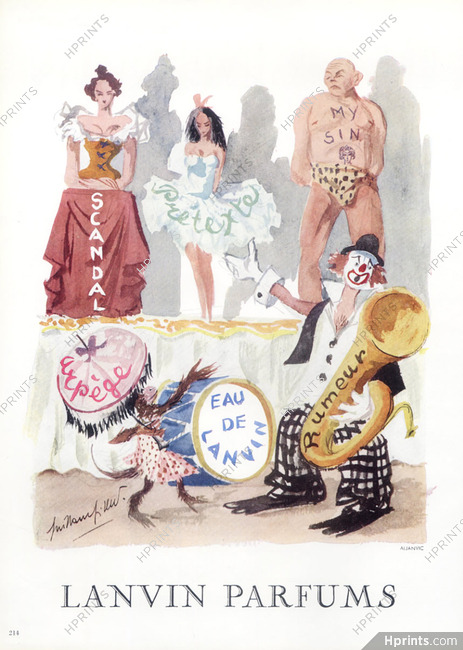 Lanvin (Perfumes) 1956 Circus, Clown, Guillaume Gillet, Scandal, My Sin, Rumeur, Arpège...