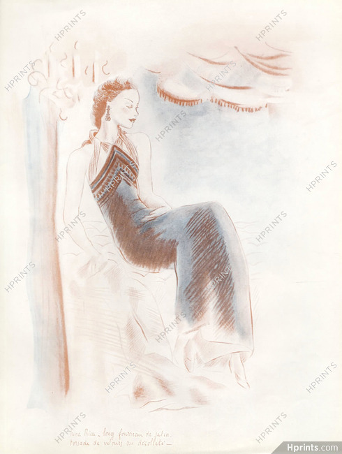 Nina Ricci 1936 Mariette Lydis, Long fourreau de satin
