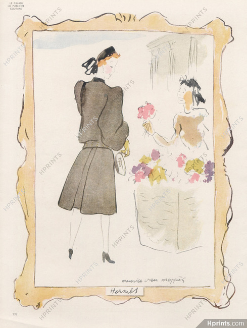 Hermès (Couture) 1945 Maurice Van Moppes, Fashion Illustration