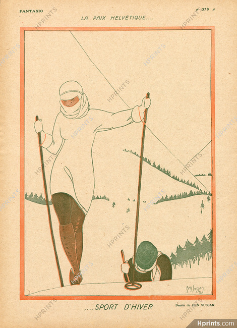 La Paix Helvétique... Sport d'Hiver, 1917 - Ben Sussan Cross-country Ski, Switzerland