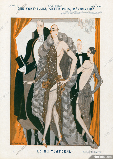 Léon Bonnotte 1925 Roaring Twenties Evening Gown Sexy Girl Topless