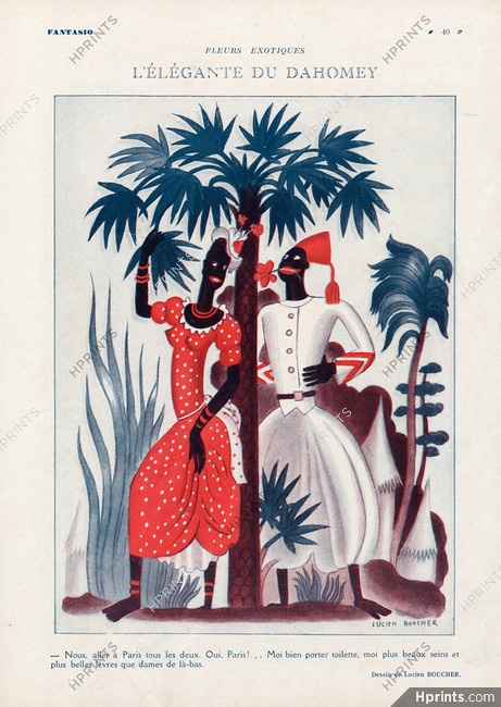 Lucien Boucher 1930 L'Elégante du Dahomay, Elegant, Palm Tree, African Costume