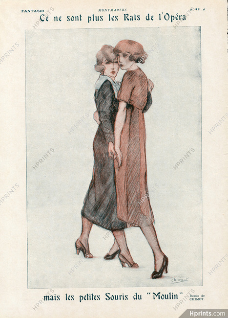 Chimot 1925 Montmartre "Les petites souris du Moulin" Dancers Moulin Rouge Lesbians