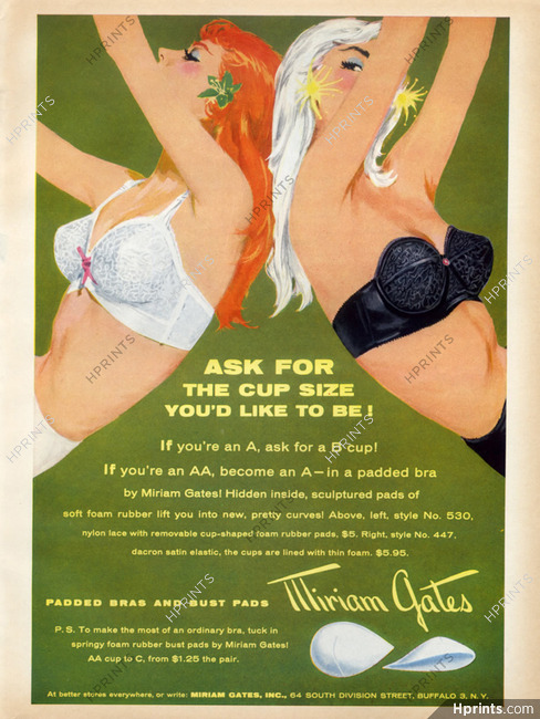 Miriam Gates (Lingerie) 1957 Bra, Padded Bras — Advertisement