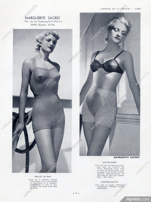 Marguerite Sacrez (Lingerie) 1937 Girdle, Bra, Swimwear