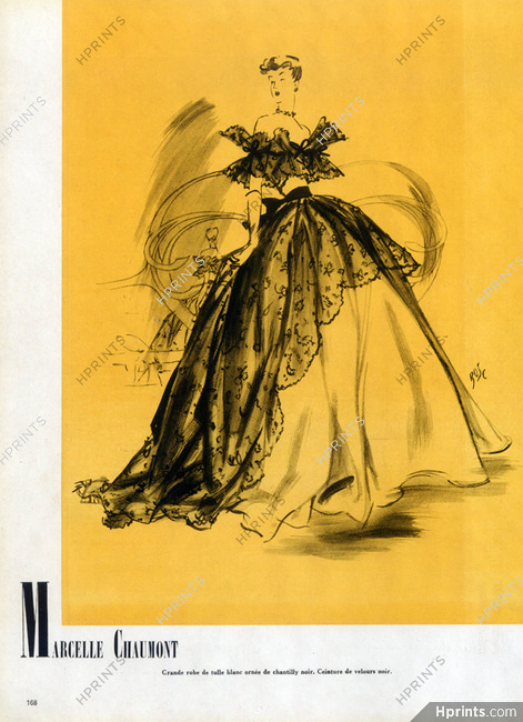 Marcelle Chaumont 1948 Fernando Bosc Fashion Illustration Evening Gown