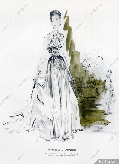 Marcelle Chaumont 1947 Demachy Evening Gown Fashion Illustration