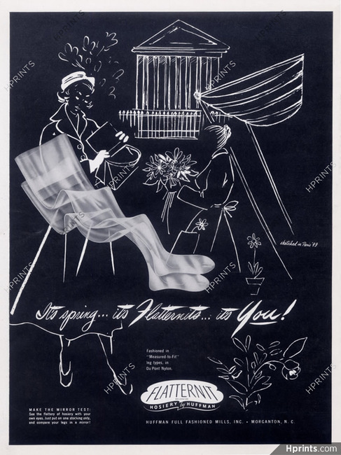 Flatternit by Huffman (Stockings Hosiery) 1949 Sketched in Paris La Madeleine