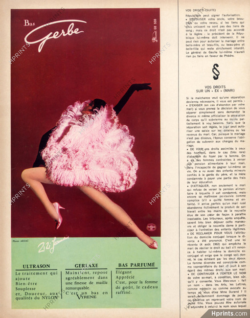 Gerbe (Stockings Tights) 1964 Zizi Jeanmaire, Dancer, Music Hall Costume, Photo Guy Arsac
