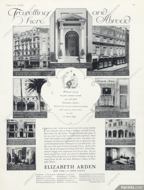 Elizabeth Arden 1926 Store, Paris, New York, London, Boston, Biarritz...