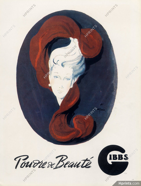 Gibbs (Cosmetics) 1945 Powder with Beauty, René Gruau