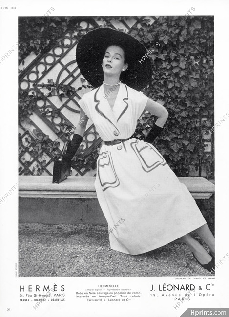 Hermès (Couture) 1952 Hermeselle, White Summer Dress