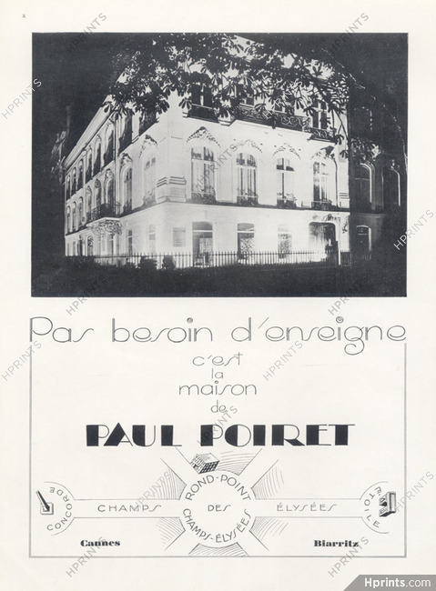 Paul Poiret 1927 Fashion House, 1 Rond Point des Champs Elysées Paris