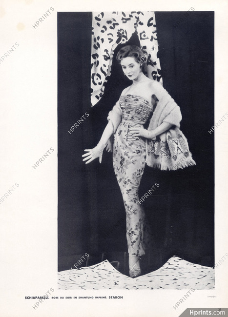 Schiaparelli (Couture) 1952 Shantung Imprimé Staron