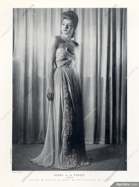 Henry a la Pensée (Couture) 1947 Photo Guttin, Evening Gown