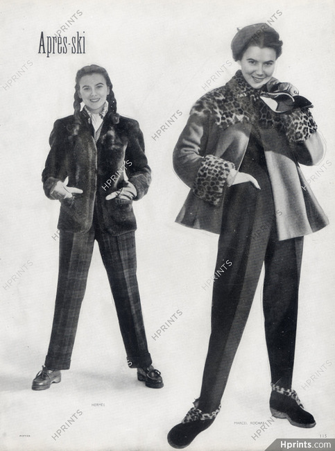 Hermès (Sportswear) 1948 Snowboots, Fur Jacket, Marcel Rochas
