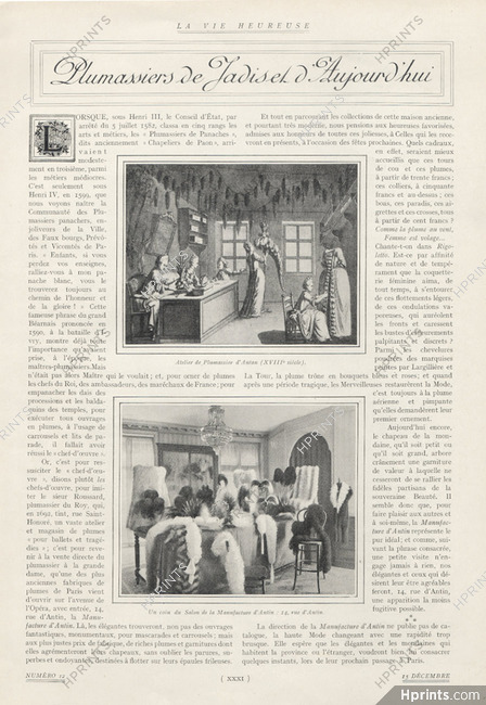 Plumassiers de Jadis et d'Aujourd'hui, 1912 - Manufacture d'Antin Feather Worker, 1 pages