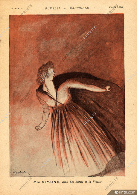 Cappiello 1918 Mrs Simone, "Les Butors et la Finette" Caricature