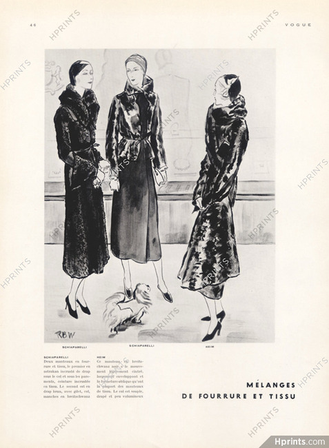 René Bouët-Willaumez 1930 Schiaparelli & Jacques Heim... Fur Coats