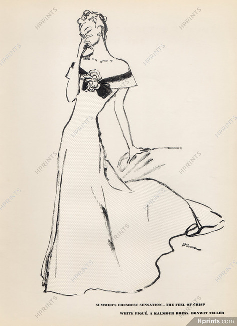 Plucer 1938 A. Kalmour, White Piqué, Summer Dress, Fashion Illustration