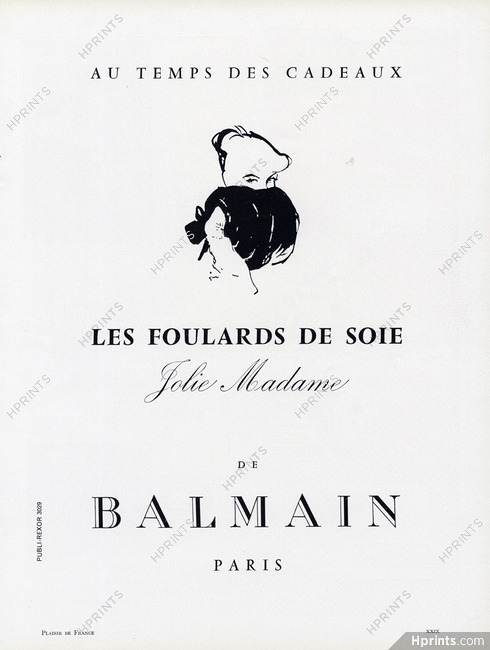 Pierre Balmain 1958 Jolie Madame Silk Scarf, René Gruau