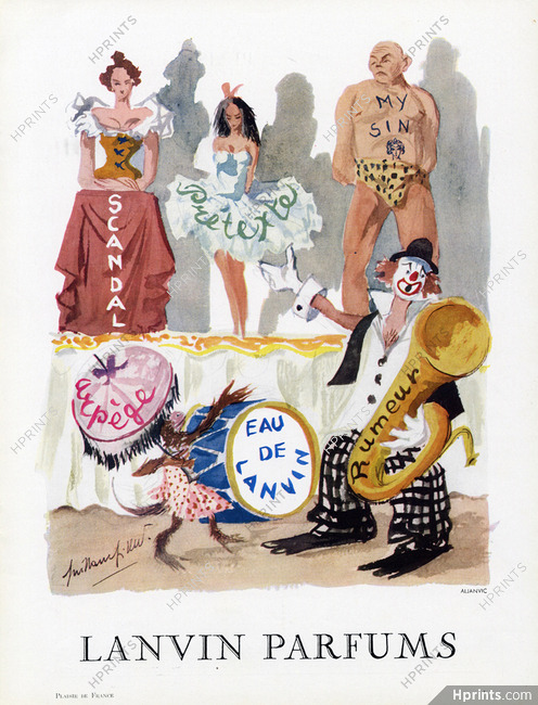 Lanvin (Perfumes) 1956 Circus, Clown, Guillaume Gillet, Scandal, My Sin, Rumeur, Arpège...