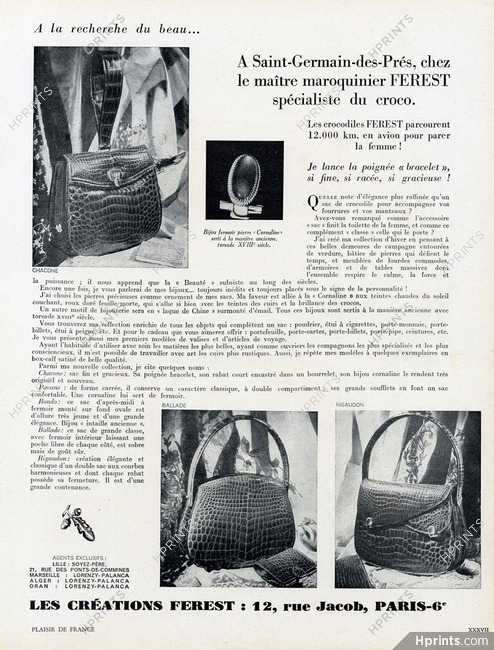Ferest (Handbags) 1950 Crocodile, Models Chacone, Ballade, Rigaudon