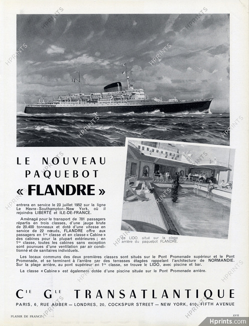 Compagnie Générale Transatlantique 1952 Paquebot Flandre