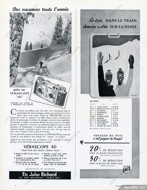 SNCF 1955 Winter sports, Ski, Bernard Villemot