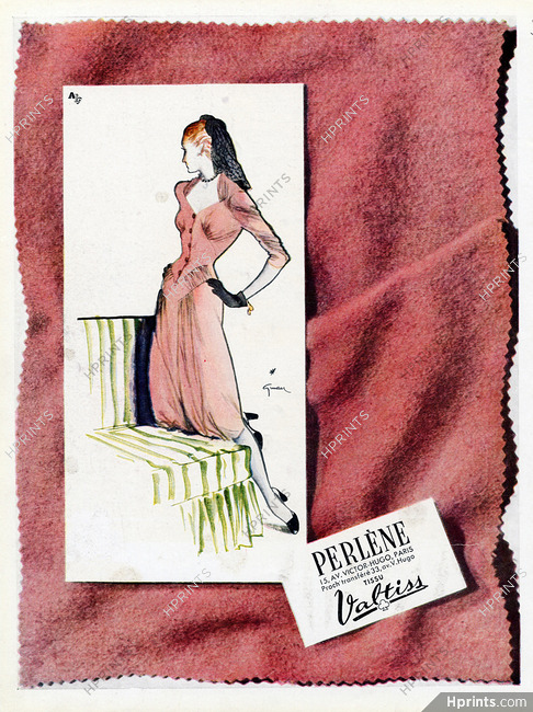 Perlène 1946 Valtiss, René Gruau, Pink Dress