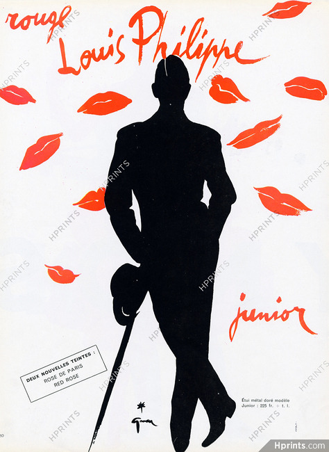 Louis Philippe (Cosmetics) 1955 Rouge Junior, Lipstick, René Gruau