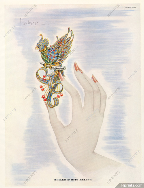 Mellerio Dits Meller 1942 Bird Brooch, Art Deco, Georges Lepape