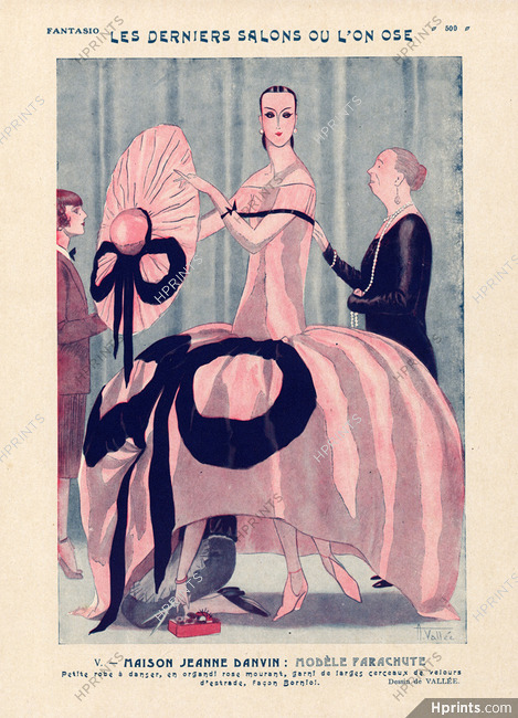 Armand Vallée 1926 "Les derniers salons ou l'on ose" Modèle parachute, Jeanne Lanvin Caricature, Fitting