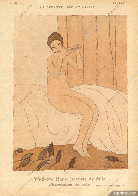 Torné-Esquius 1920 Flutist, Flute Player, Nude, Charmer of Rats