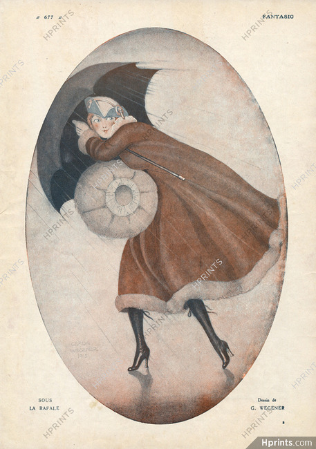 Gerda Wegener 1916 Gust, Elegant Parisienne, Fur Muff, Umbrella