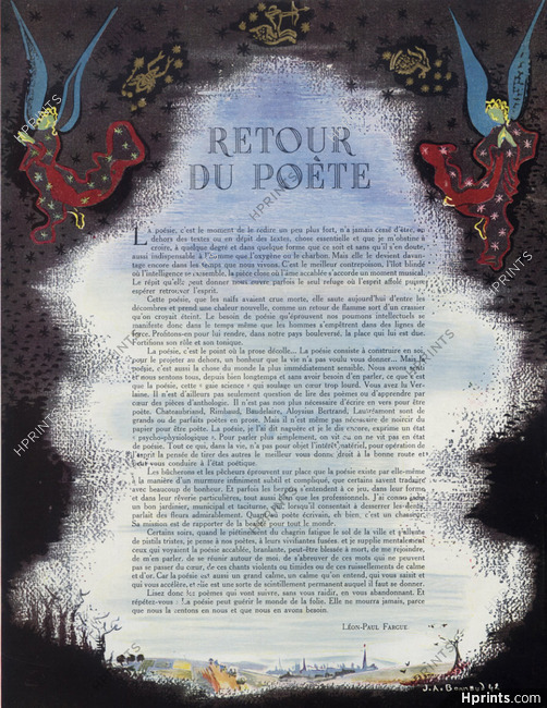 Retour du Poète, 1942 - Jacques-Armand Bonnaud, Texte par Léon-Paul Fargue