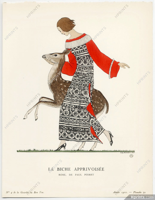 La Biche Apprivoisée, 1922 - A. E. Marty, Robe de Paul Poiret. La Gazette du Bon Ton, n°4 — Planche 32
