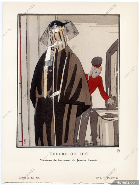 L'Heure du Thé, 1922 - Benito, Manteau de fourrure de Jeanne Lanvin. La Gazette du Bon Ton, n°7 — Planche 51