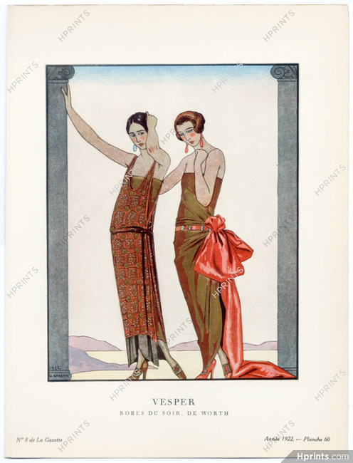 Vesper, 1922 - George Barbier, Robes du soir de Worth. La Gazette du Bon Ton, n°8 — Planche 60