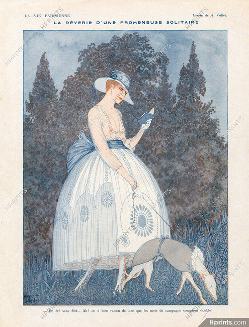 Armand Vallée 1916 ''La rêverie d'une promeneuse solitaire'' Sighthound, Dog