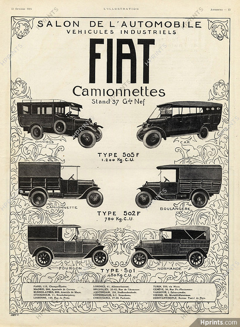 Fiat (Cars) 1924 Small Vans