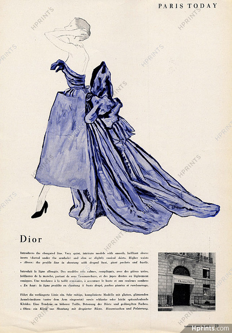 Christian Dior 1953 Evening Gown Fashion Illustration Store Shop